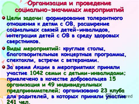 Виды социально значимых мероприятий