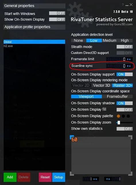 Как настроить scanline sync в rivatuner