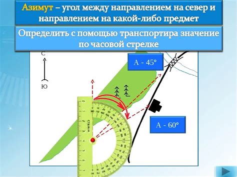 Шаги для нахождения азимута