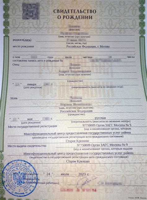 Иные сведения, указанные в свидетельстве о рождении